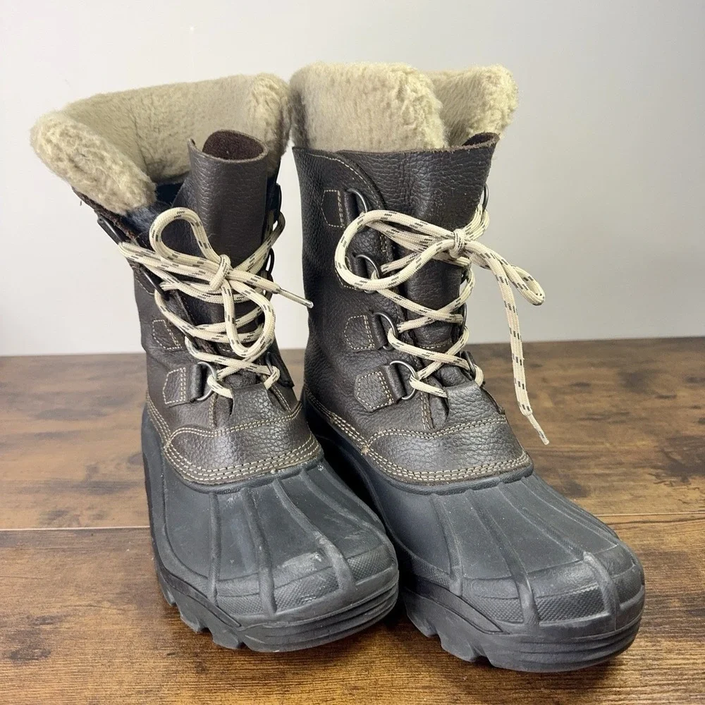 Sorel Men's Brown Black Alaska Leather Lace Up Warm Winter Boots Size 8